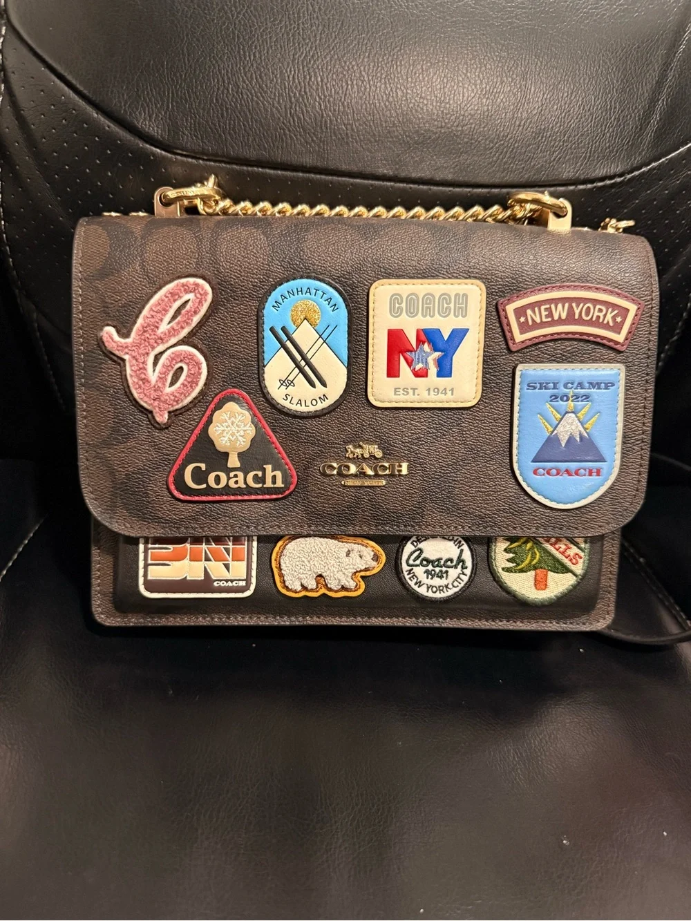 Coach Brown Signature Patch Crossbody Bag with Gold Hardware
